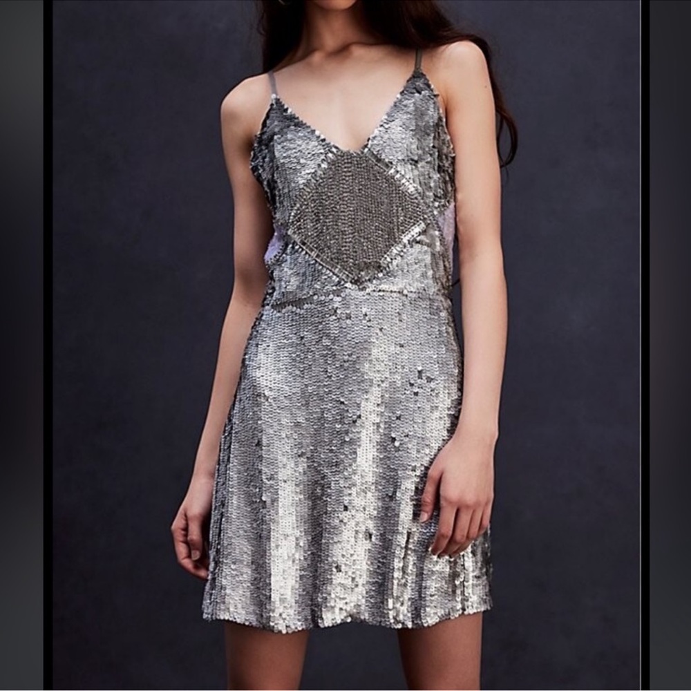 NWOT Jen's Pirate Booty x Free People Silver Linings Sequin Mini Dress Large